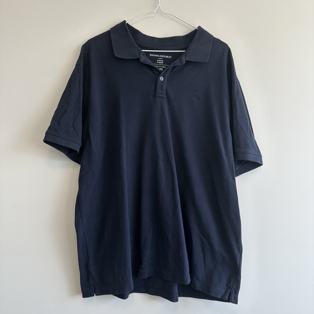 Banana Republic Size XL 100% Cotton Polo Top Navy Long Sleeve Collar Button